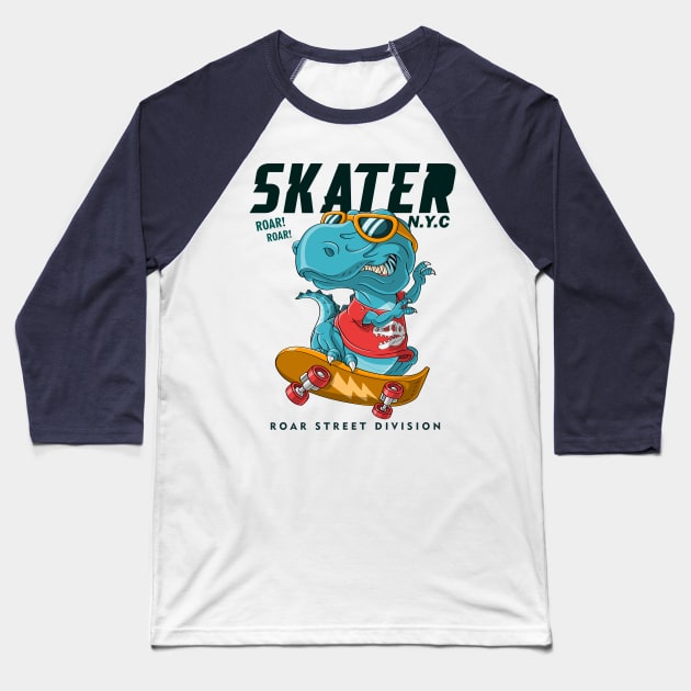 cool dinosaur playing skateboarding Baseball T-Shirt by Tshirt lover 1